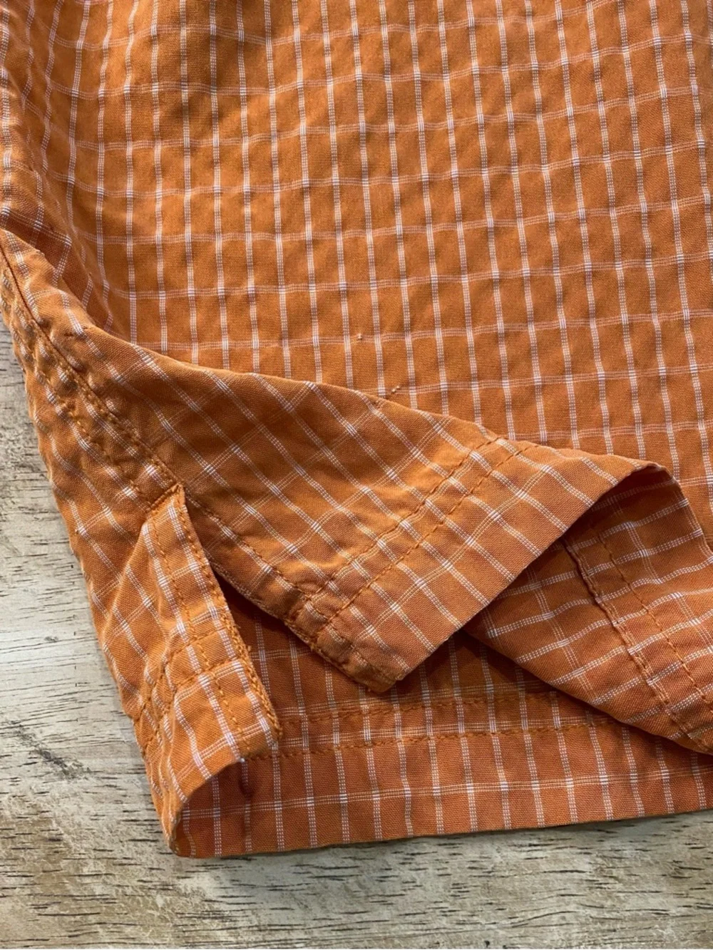 The North Face Men’s Sz‎ L Orange Plaid Short Sleeve Button Down